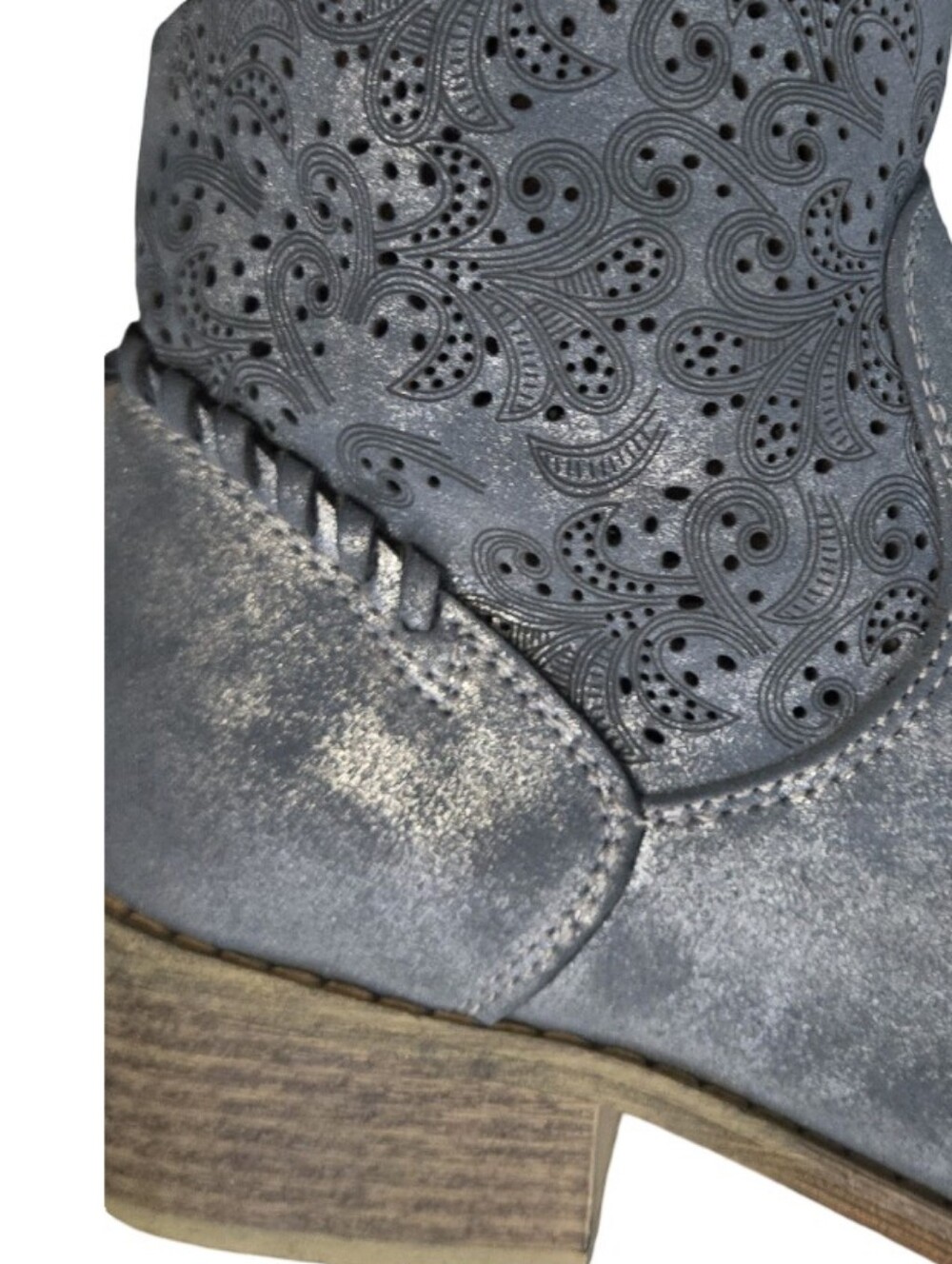 Boutique 9 Blue Suede Laser-Cut Ankle Boots Shiny Festival Zipper Cutouts 8 - Picture 12 of 12